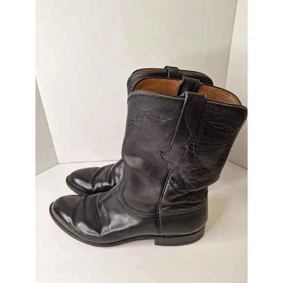 LUCCHESE Classic Handmade Leather Tanner Boots Men's 10.5D Black Cowboy Boots