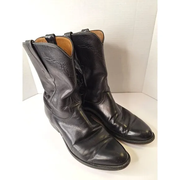 LUCCHESE Classic Handmade Leather Tanner Boots Men's 10.5D Black Cowboy Boots
