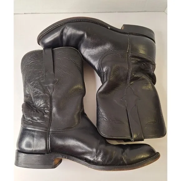 LUCCHESE Classic Handmade Leather Tanner Boots Men's 10.5D Black Cowboy Boots