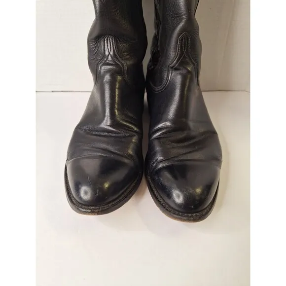 LUCCHESE Classic Handmade Leather Tanner Boots Men's 10.5D Black Cowboy Boots