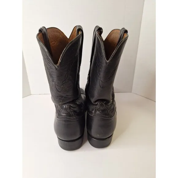 LUCCHESE Classic Handmade Leather Tanner Boots Men's 10.5D Black Cowboy Boots
