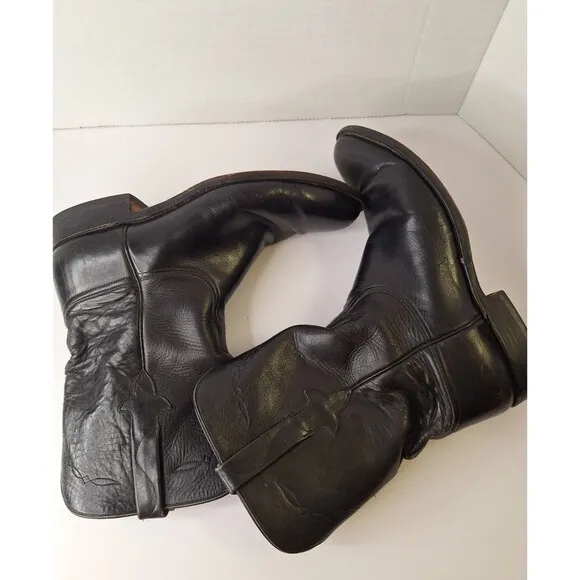 LUCCHESE Classic Handmade Leather Tanner Boots Men's 10.5D Black Cowboy Boots