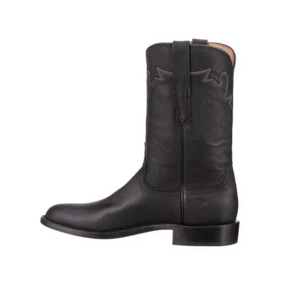 Lucchese Men's Sunset Roper Black Leather Boots Size 8.5 Wide