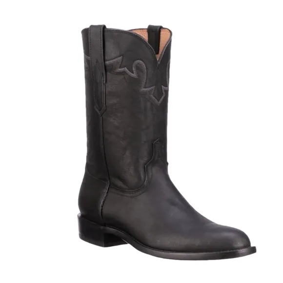 Lucchese Men's Sunset Roper Black Leather Boots Size 8.5 Wide