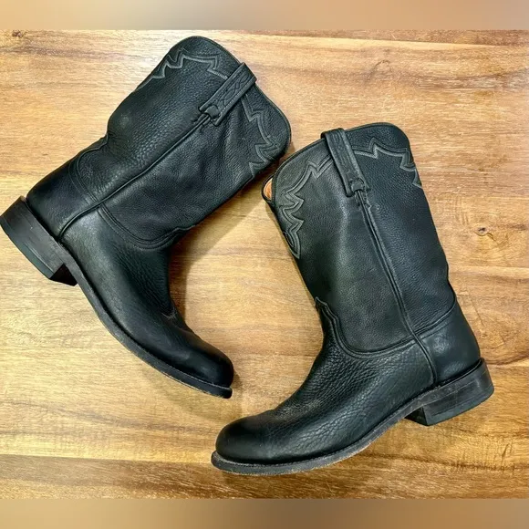 Lucchese Men's Sunset Roper Black Leather Boots Size 8.5 Wide