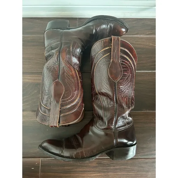 Lucchese Seville Classic Cowboy Boots Size 9D Brown Goatskin Leather USA made