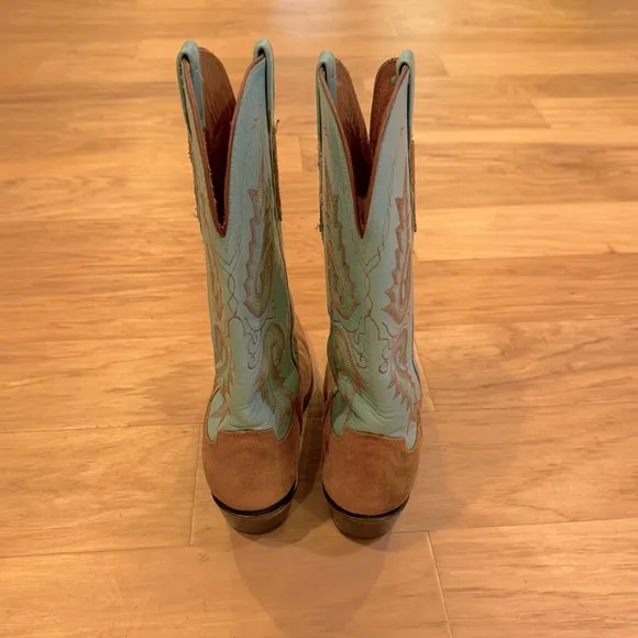 Lucchese Turquoise Teal and Suede 1883 Cowboy Cowgirl Boots Western Topstitched