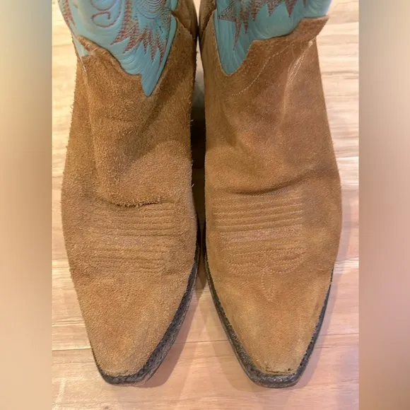 Lucchese Turquoise Teal and Suede 1883 Cowboy Cowgirl Boots Western Topstitched