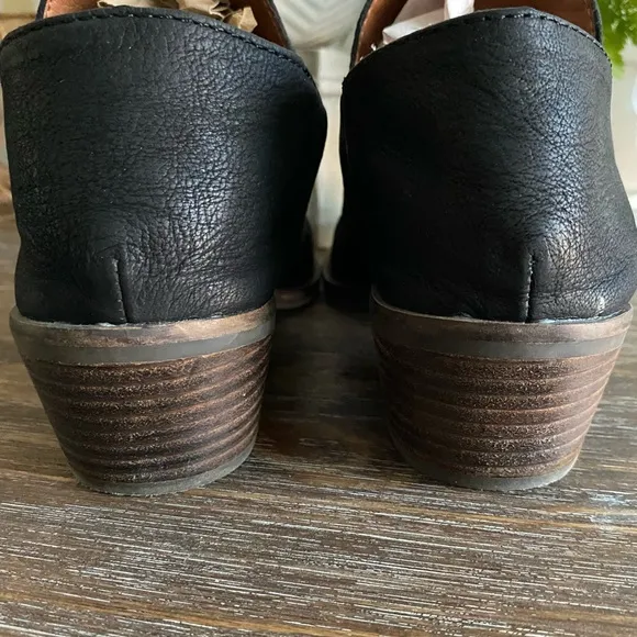 Lucky Brand Fayth Leather Ankle Boots Black Booties Slip On Boho Shoes Women’s 9