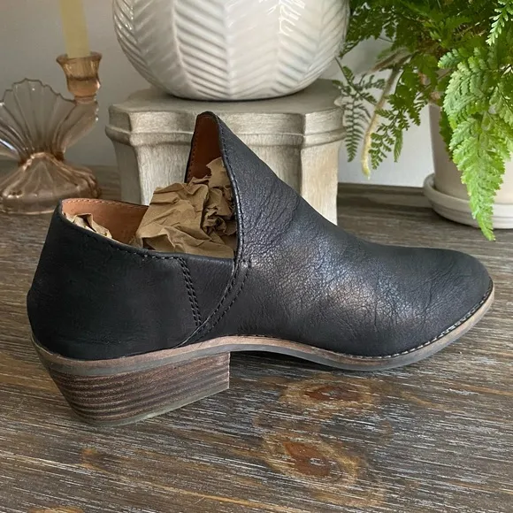 Lucky Brand Fayth Leather Ankle Boots Black Booties Slip On Boho Shoes Women’s 9