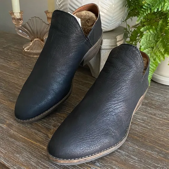 Lucky Brand Fayth Leather Ankle Boots Black Booties Slip On Boho Shoes Women’s 9