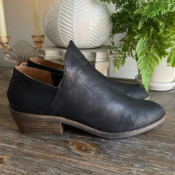 Lucky Brand Fayth Leather Ankle Boots Black Booties Slip On Boho Shoes Women’s 9