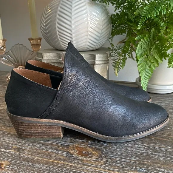 Lucky Brand Fayth Leather Ankle Boots Black Booties Slip On Boho Shoes Women’s 9
