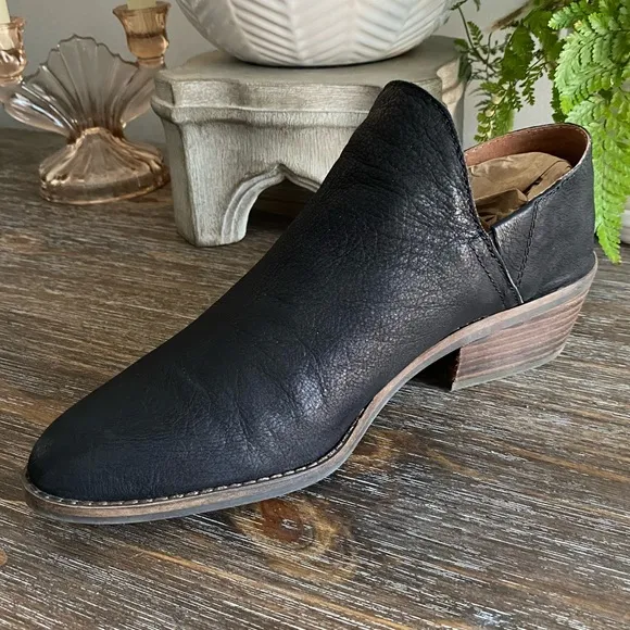 Lucky Brand Fayth Leather Ankle Boots Black Booties Slip On Boho Shoes Women’s 9