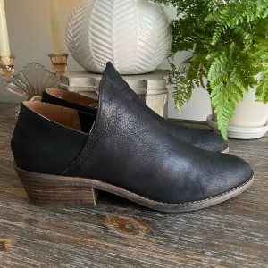 Lucky Brand Fayth Leather Ankle Boots Black Booties Slip On Boho Shoes Women’s 9
