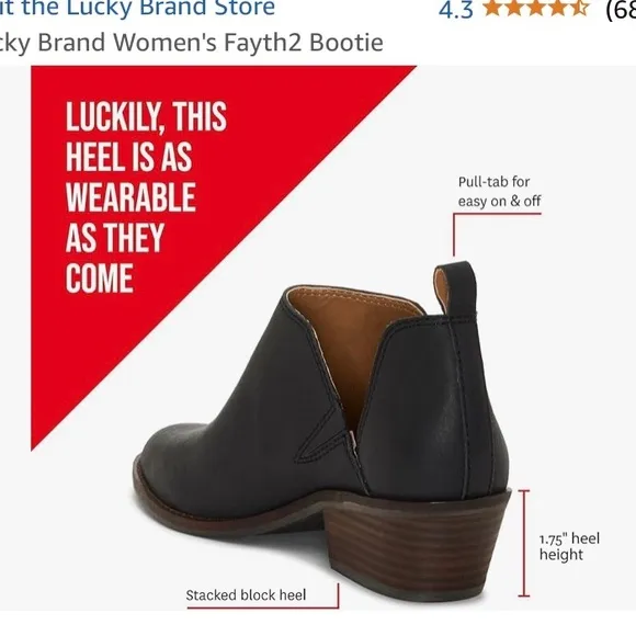 Lucky Brand Fayth Leather Ankle Boots Black Booties Slip On Boho Shoes Women’s 9