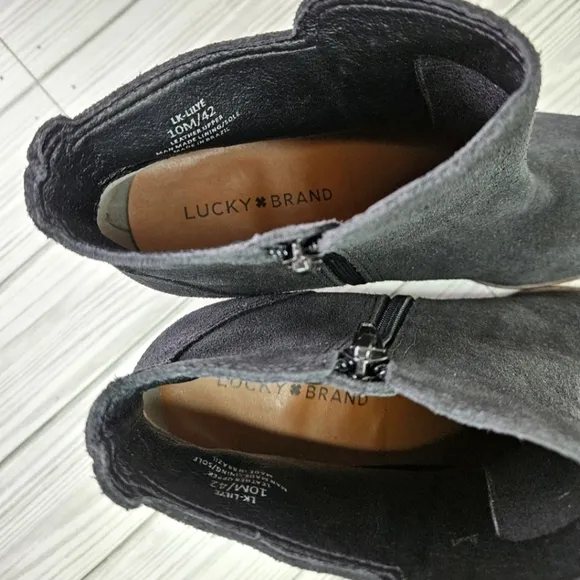 Lucky Brand Lilye Suede and Block Heel Boots in Black and Brown Size 10 NWT