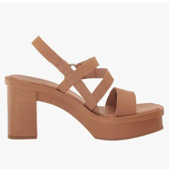Lucky brand Marselina Tan brown Block Heel leather O ring  Sandals NEW 9.5