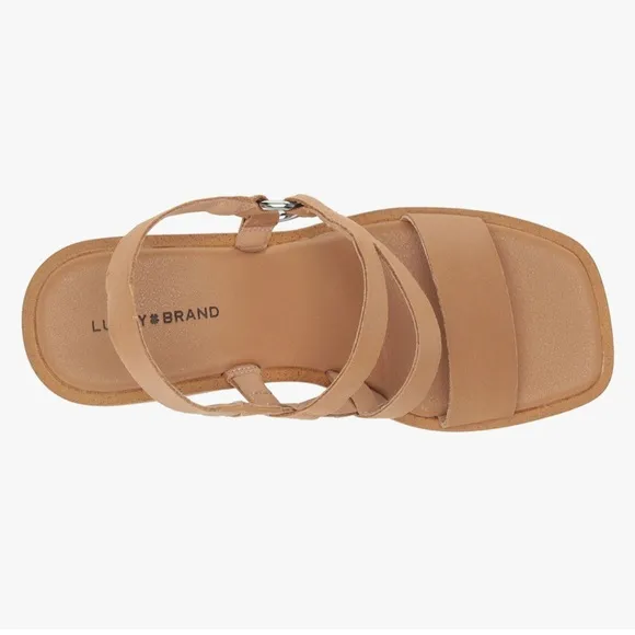 Lucky brand Marselina Tan brown Block Heel leather O ring  Sandals NEW 9.5