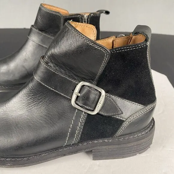 Lucky Brand Men’s Size 10.5 Leather Suede Zip Up Ankle Boots Black With Buckle