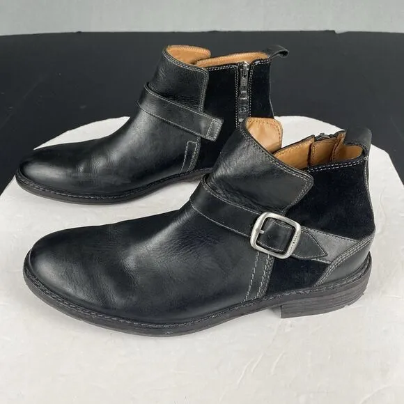 Lucky Brand Men’s Size 10.5 Leather Suede Zip Up Ankle Boots Black With Buckle