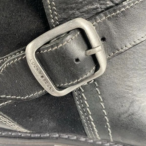 Lucky Brand Men’s Size 10.5 Leather Suede Zip Up Ankle Boots Black With Buckle