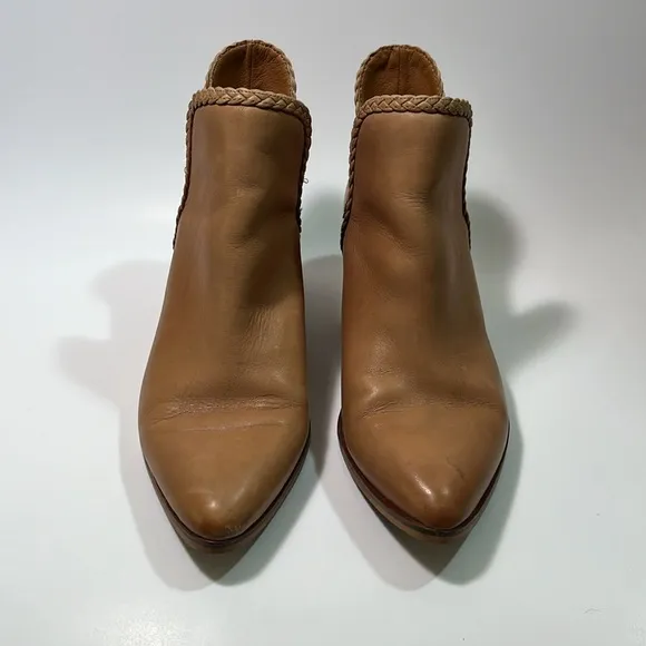 Lucky Brand Tan Latte Terisha Slip-On Heeled Ankle Bootie Leather Boots Size 6.5