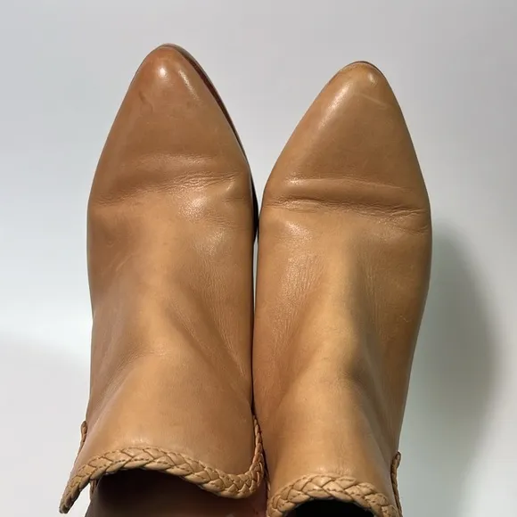 Lucky Brand Tan Latte Terisha Slip-On Heeled Ankle Bootie Leather Boots Size 6.5