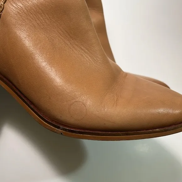 Lucky Brand Tan Latte Terisha Slip-On Heeled Ankle Bootie Leather Boots Size 6.5
