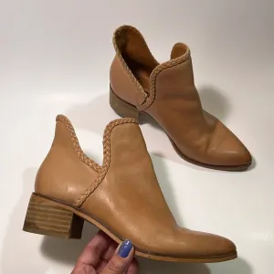 Lucky Brand Tan Latte Terisha Slip-On Heeled Ankle Bootie Leather Boots Size 6.5