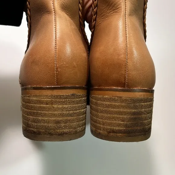 Lucky Brand Tan Latte Terisha Slip-On Heeled Ankle Bootie Leather Boots Size 6.5