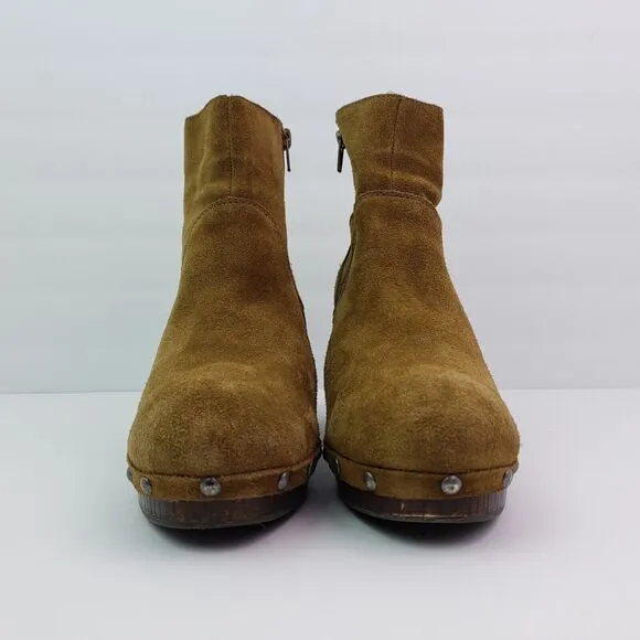 Lucky Brand Yasamin Womens Size 11 Tapenade Taupe Suede Studded 3&quot; Booties Boots