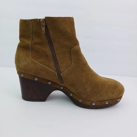 Lucky Brand Yasamin Womens Size 11 Tapenade Taupe Suede Studded 3&quot; Booties Boots