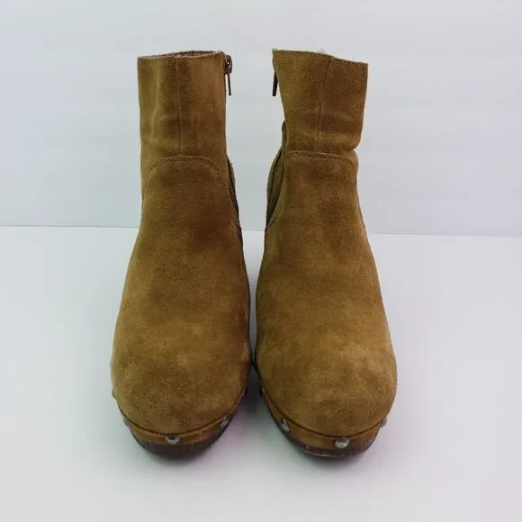 Lucky Brand Yasamin Womens Size 11 Tapenade Taupe Suede Studded 3&quot; Booties Boots