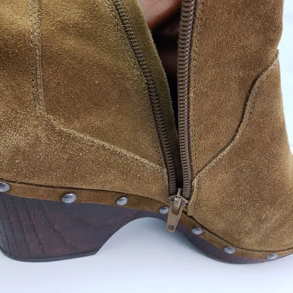 Lucky Brand Yasamin Womens Size 11 Tapenade Taupe Suede Studded 3&quot; Booties Boots
