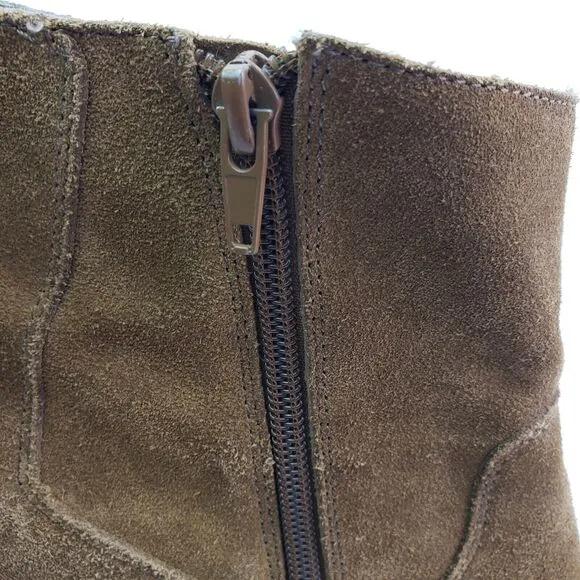 Lucky Brand Yasamin Womens Size 11 Tapenade Taupe Suede Studded 3&quot; Booties Boots