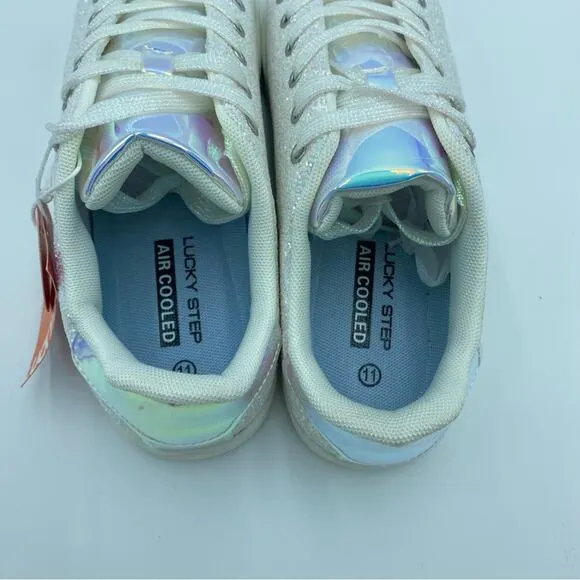 Lucky Step Women’s Fashion Sneakers Iridescent Rhinestone Girly Glitter 11
