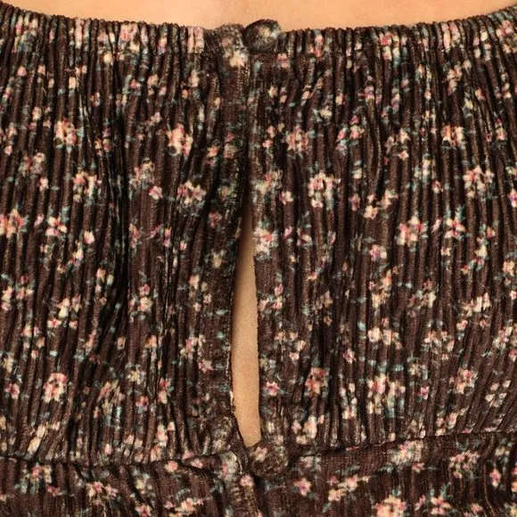 Lulus Certain Love Ribbed Brown Floral Long Sleeve Crop Top &amp; Mini Skirt Set S
