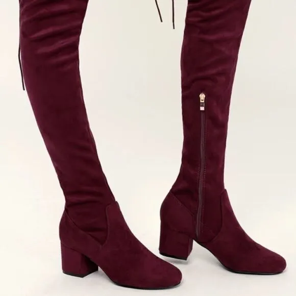 Lulu's Burgundy Suede Over-the-Knee Boots