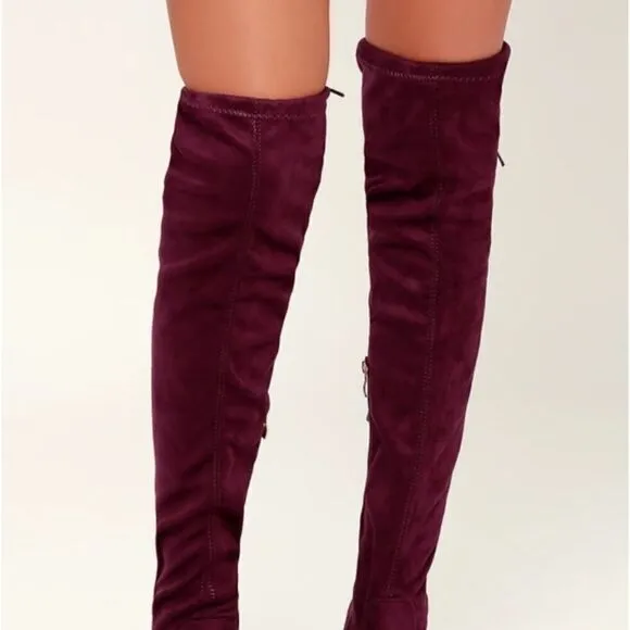 Lulu's Burgundy Suede Over-the-Knee Boots