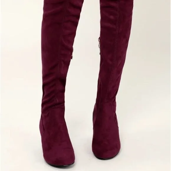 Lulu's Burgundy Suede Over-the-Knee Boots
