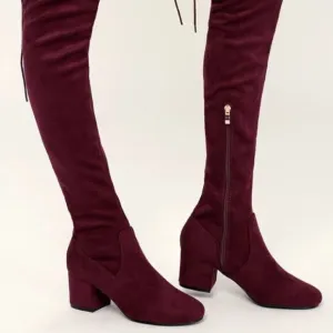 Lulu's Burgundy Suede Over-the-Knee Boots