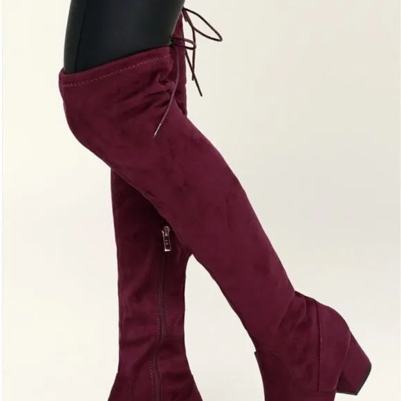 Lulu's Burgundy Suede Over-the-Knee Boots
