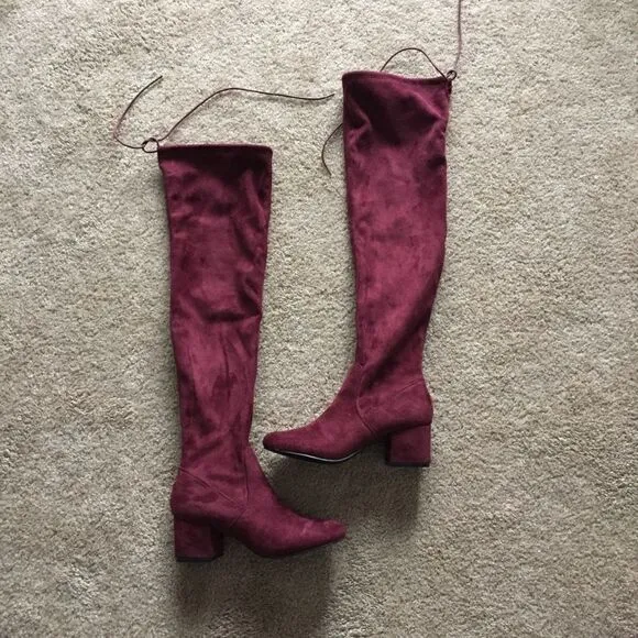 Lulu's Burgundy Suede Over-the-Knee Boots
