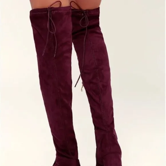 Lulu's Burgundy Suede Over-the-Knee Boots
