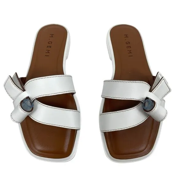 M. Gemi The Melissa Bow Calf Leather Flat Sandals White Size 36.5