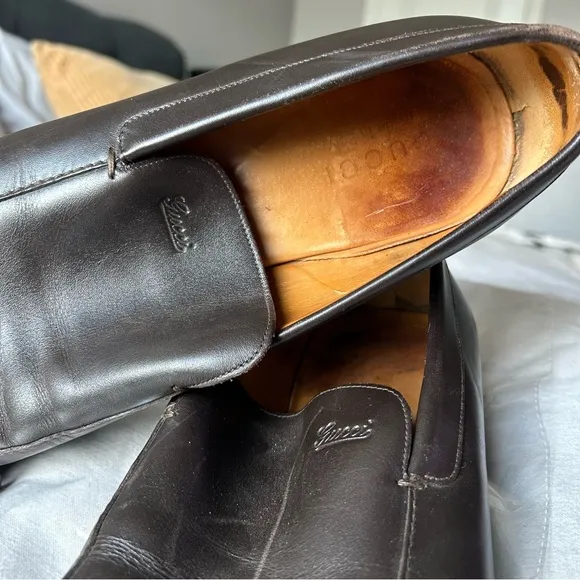 M Vintage Gucci Dark Brown Genuine Leather Goodyear Loafers Size 9.5 |F20