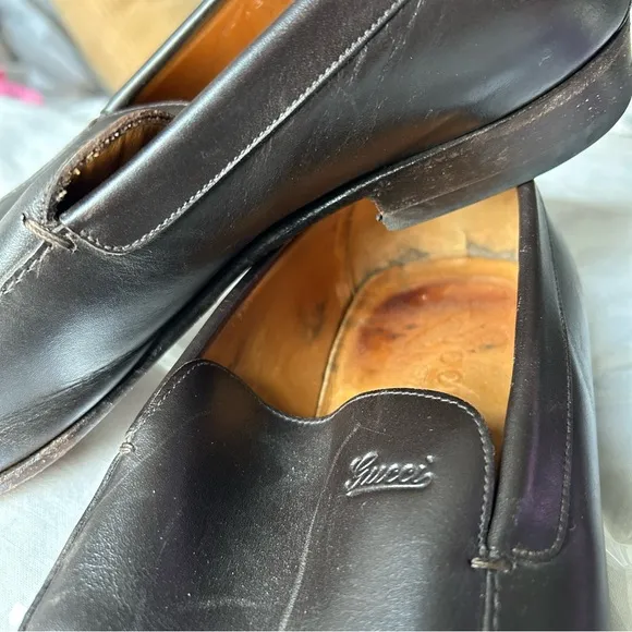 M Vintage Gucci Dark Brown Genuine Leather Goodyear Loafers Size 9.5 |F20