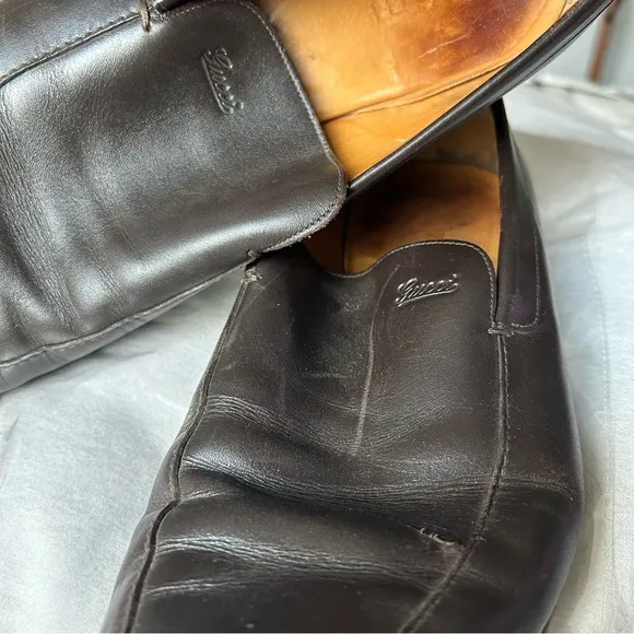 M Vintage Gucci Dark Brown Genuine Leather Goodyear Loafers Size 9.5 |F20