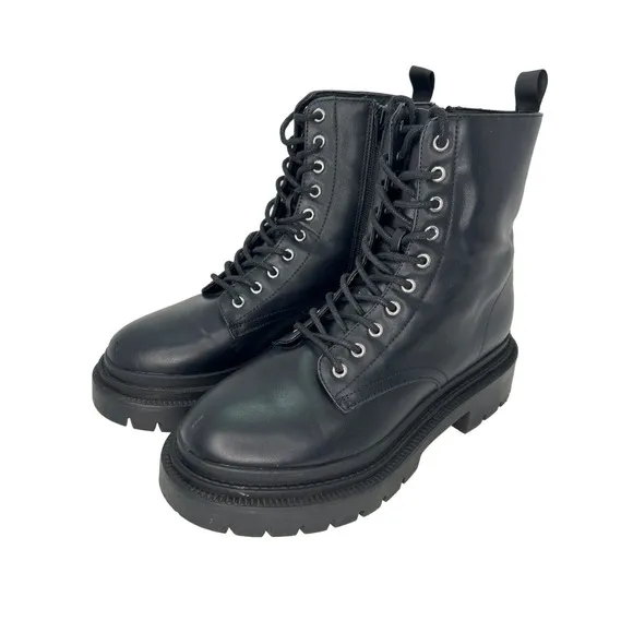 Madden Girl Combat Boots Lug Sole Lace Up Ankle Booties Black Fashion Boots sz 9